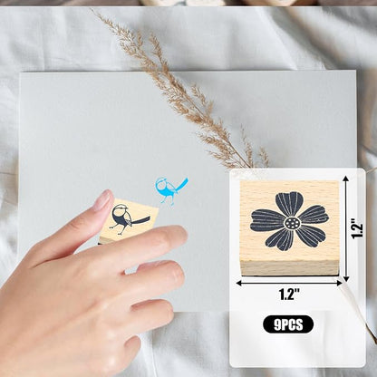 9 PCS Vintage Wooden Rubber Stamps, Wood Stamps - Image 7