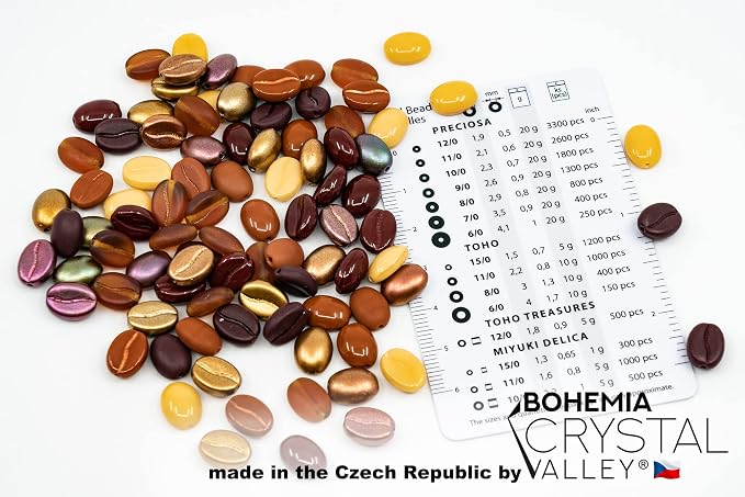 40+ Glass Coffee Bean Beads Czech Republic, 0.43 inch Mix - Image 2