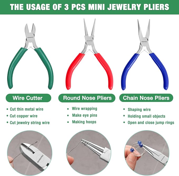 WORKPRO Jewelry Pliers Set, 3 Pack Jewelry Making Tool Kit- Needle Nose - Image 4