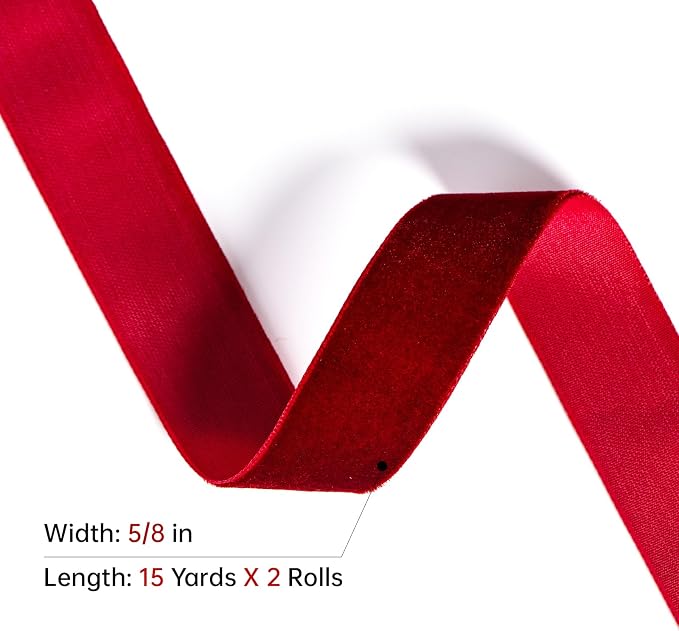 Green Velvet Ribbon 5/8'' 2 Rolls Total 30 Yards, Use - Image 6