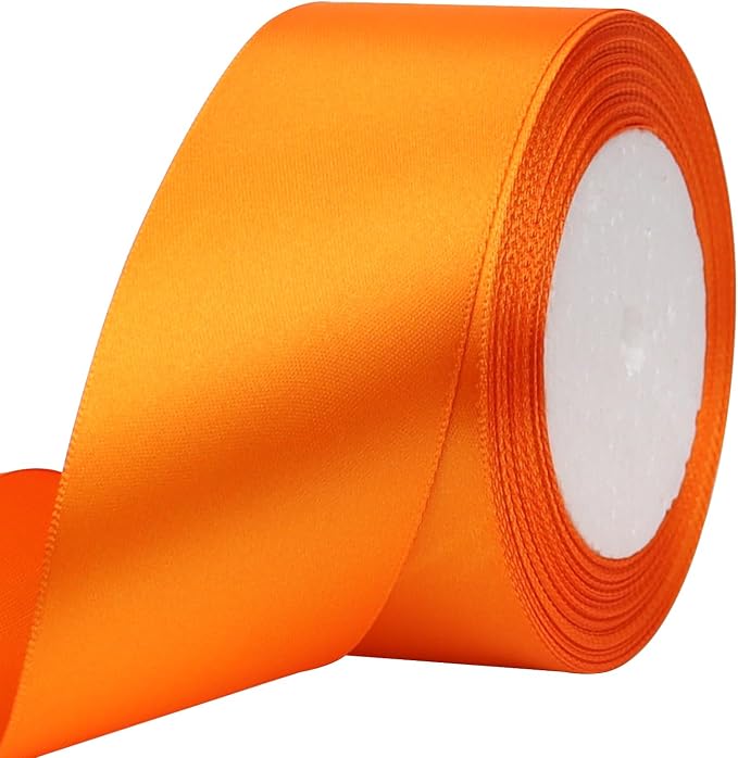 Orange Solid Satin Ribbon 2 Inch 25 Yards Solid Polyester Fabric Ribbon by Riunbb