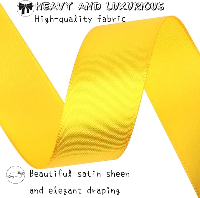 Yellow Solid Satin Ribbon 1 Inch 25 Yards Solid Polyester Fabric Ribbon - Image 4