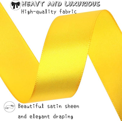 Yellow Solid Satin Ribbon 1 Inch 25 Yards Solid Polyester Fabric Ribbon - Image 4