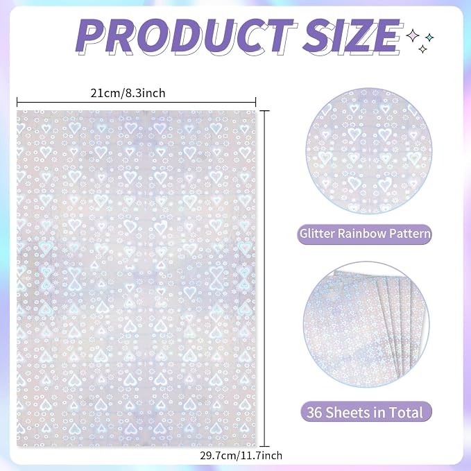 36 Sheets Holographic Sticker Paper, Holographic Laminate Sheets, A4 Size Clear - Image 2
