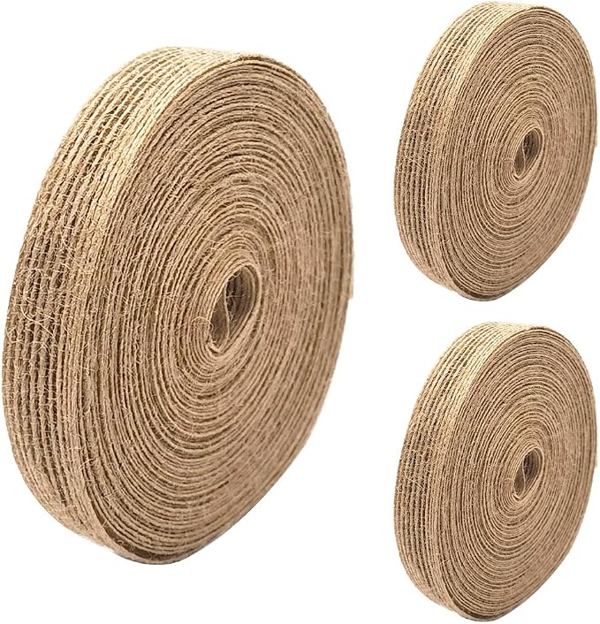 INSPIRELLE 3 Rolls 0.6 Inch Natural Burlap Fabric Roll 99 Feet Jute Lined Ribbon by INSPIRELLE