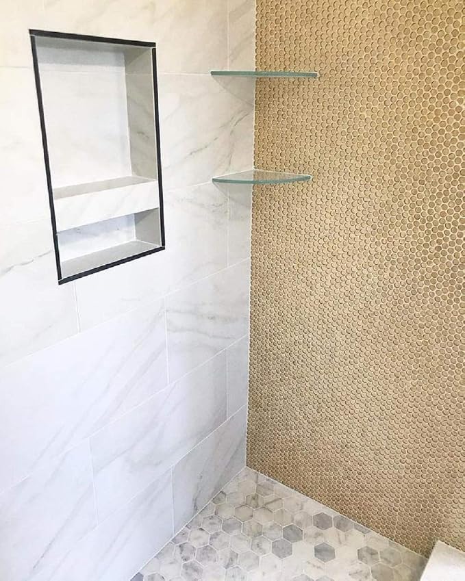 1.03 sq ft/Piece Pack of 1, Glossy Gold Glass Penny Round Mosaic Tiles – 12.2" - Image 3