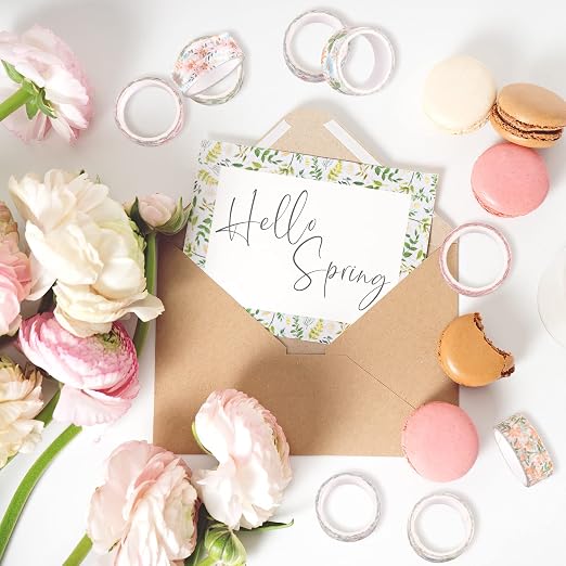 Whaline 12 Rolls Spring Floral Washi Tape Foil Gold Colorful Flowers Masking - Image 7
