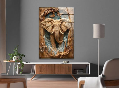 My Photostation.com 27Wx43H'' Elephant Carving Glass Wall Art Tempered Glass - Image 5
