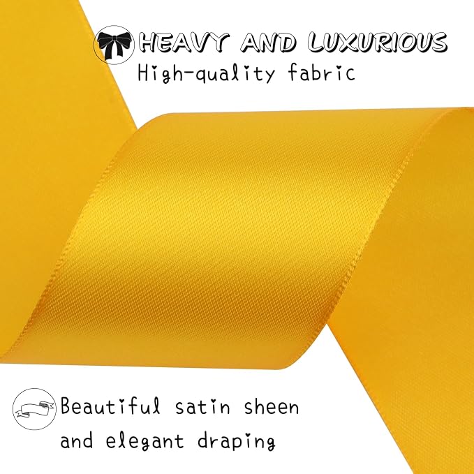 Yellow Solid Satin Ribbon 2 Inch 25 Yards Solid Polyester Fabric Ribbon - Image 4