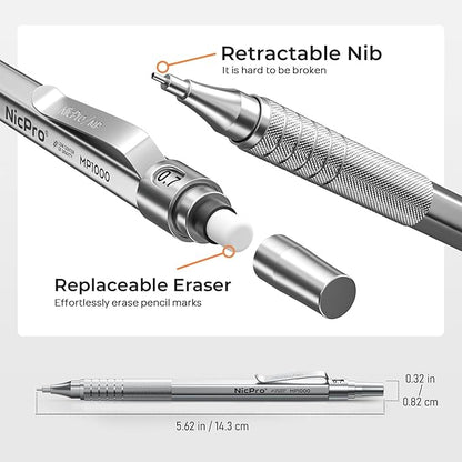 Nicpro Metal Mechanical Pencil Set, 0.9 mm & 2mm Graphite Lead Holder - Image 3
