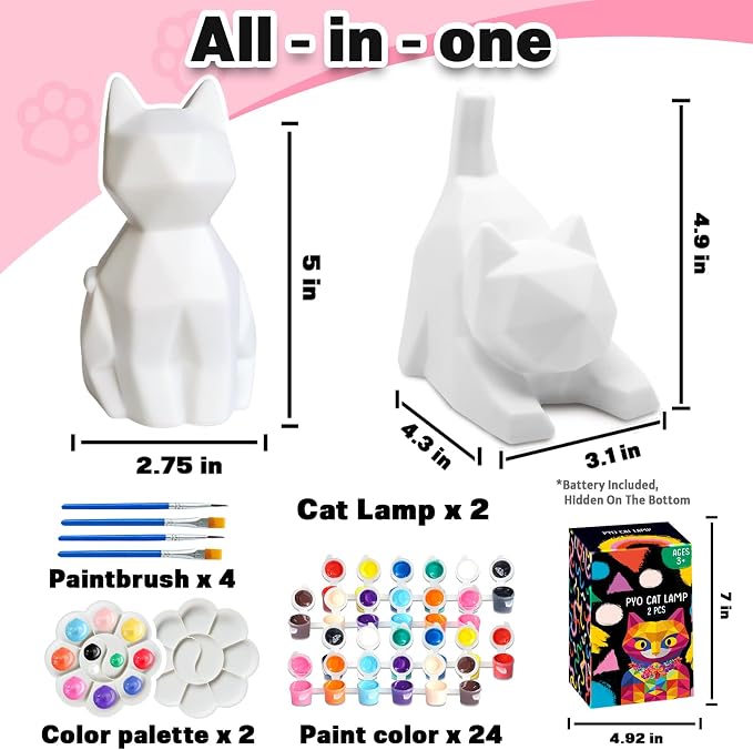 FUNZBO 2pcs Paint Your Own Cat Lamp Kit - Image 2