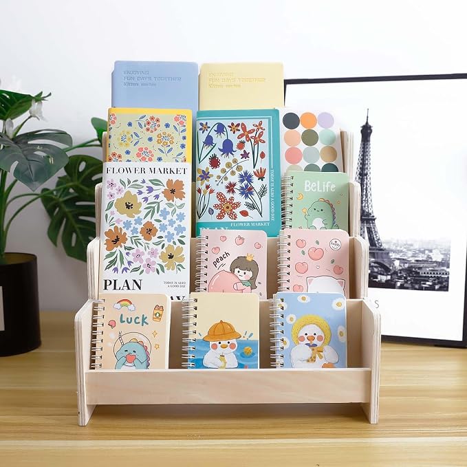 4-Tier Wooden Greeting Card Display Stand, Sticker Organizer Rack, Retail - Image 2