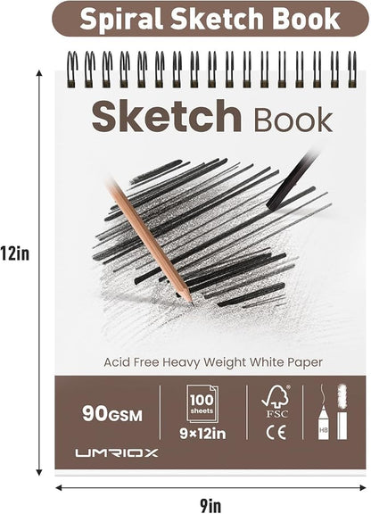 Umriox 9" x 12" Sketch Book, Top Spiral Bound Sketchbook, Acid-Free Drawing - Image 2
