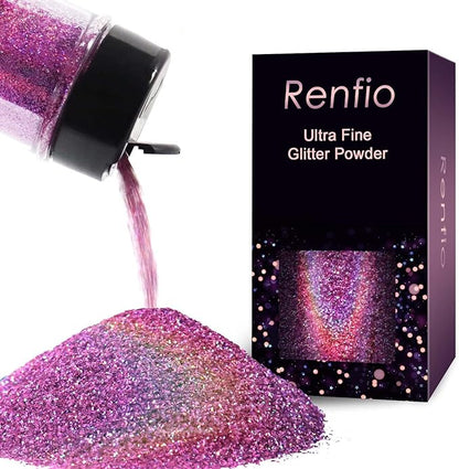 Renfio Holographic Ultra Fine Glitter Powder Metallic Resin Glitter 2.11 Oz PET by Renfio