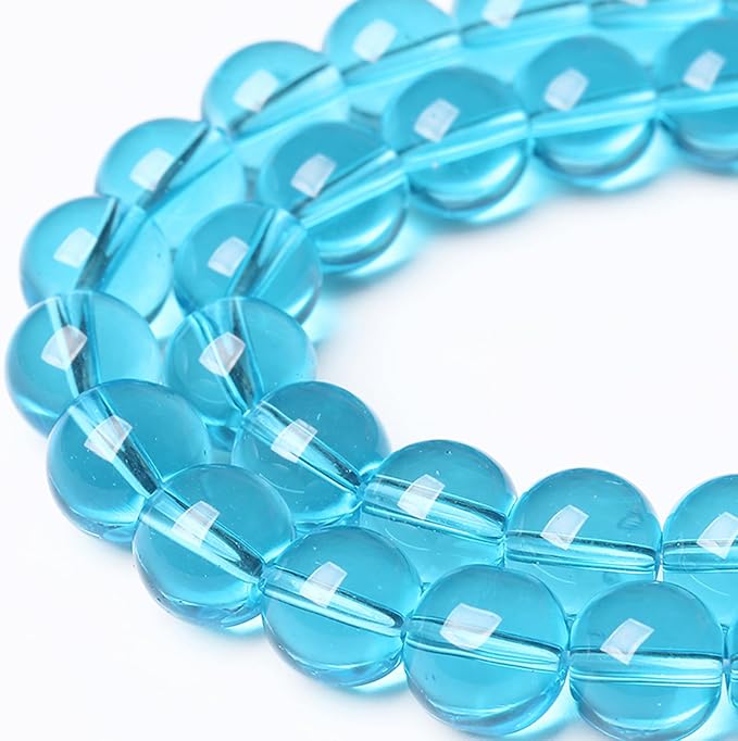 8MM Lake Blue Glass Beads Natural Gemstone Round Loose Stone Beads - Image 3