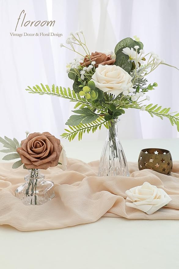 Floroom Artificial Flowers 25pcs Real Looking Gold Sparrow & Cream Foam Fake - Image 2