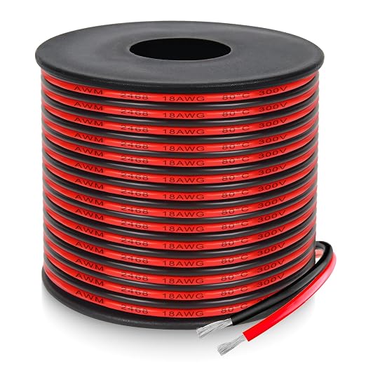18 Gauge 2 Conductor PVC Tinned Copper Electrical Wires, 32.8FT/10M Red and by Unknown