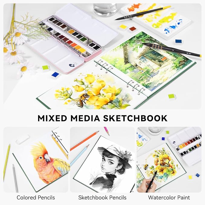 Lightwish Square Watercolor Journal, 100% Cotton, 300gsm/140lb, 20 Sheets Hot - Image 3