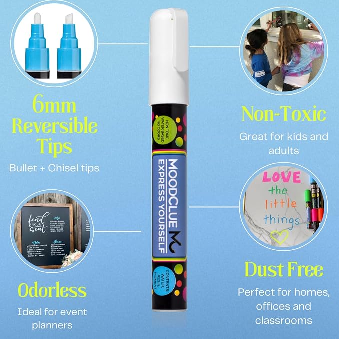 Liquid chalk markers erasable. 6 neon dry & wet erase marker pens - Image 6