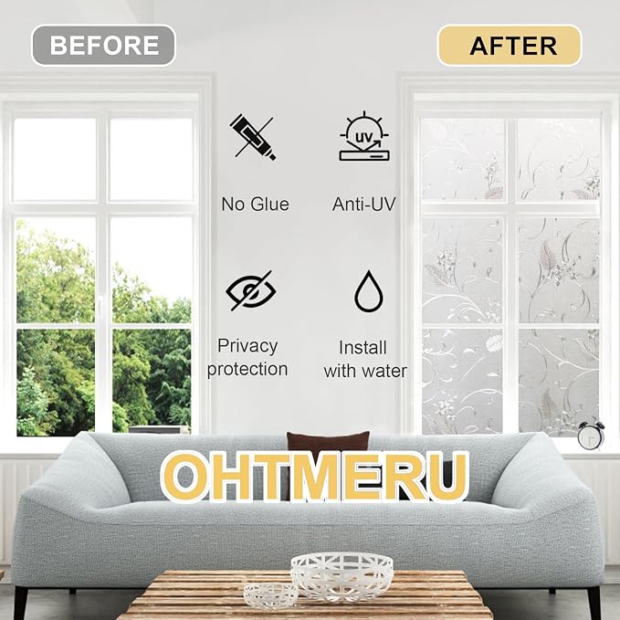 Window Privacy Film Decorative for Front Door, Bathroom Static Cling Stained - Image 3