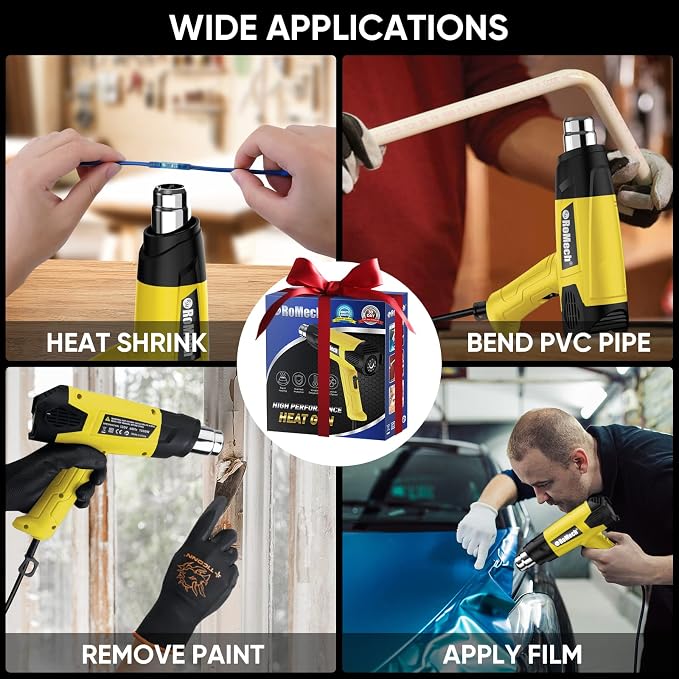 ROMECH 1500W Heavy Duty Heat Gun, Variable Temperature Control Hot Air Gun Kit - Image 5