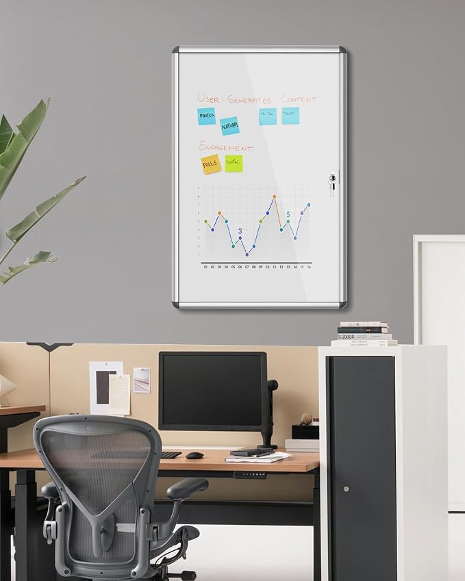 36"x24" Enclosed Bulletin Board, Lockable Weather-Resistant Aluminum Noticeboard - Image 2