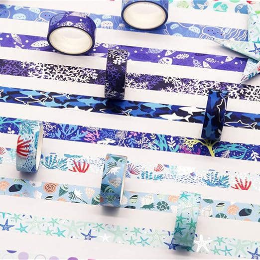 Blue Ocean Washi Tape Set 10 Rolls Bronzing Sea Decorative Masking Tapes - Image 7