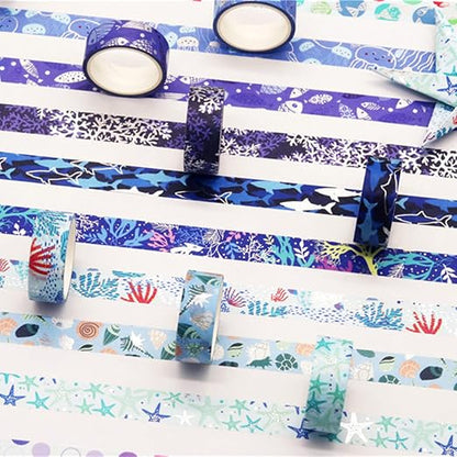 Blue Ocean Washi Tape Set 10 Rolls Bronzing Sea Decorative Masking Tapes - Image 7