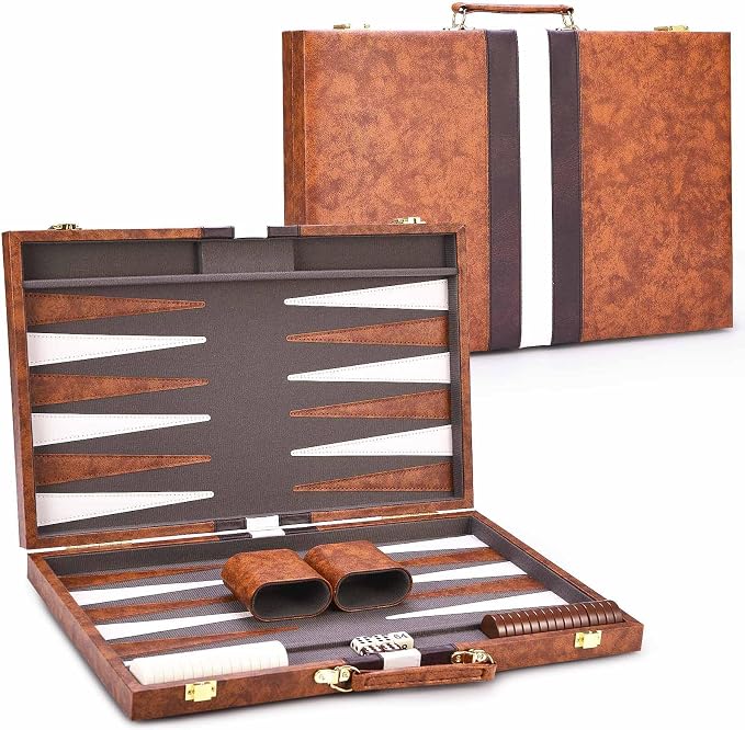 AMEROUS Backgammon Set, 18 Inches Classic Board Game withLeather Case, Folding - Image 2