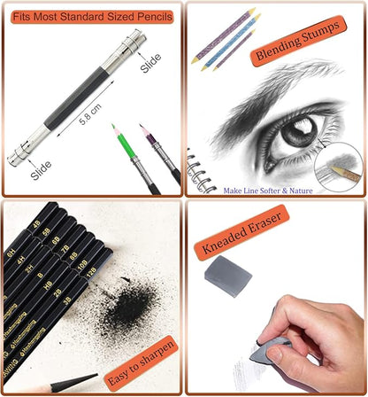 Heshengping, Sketching and Drawing Pencils Set-26 pack, Art Supplies Drawing Kit - Image 3