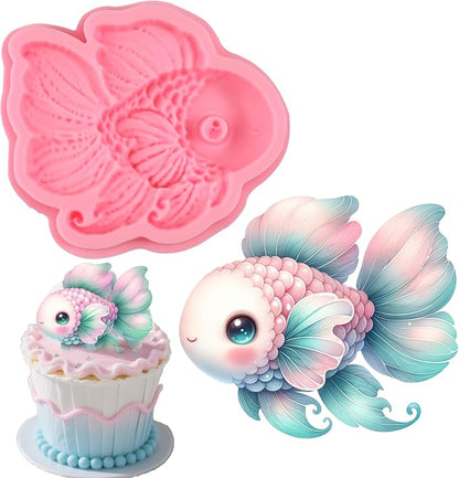1 Pcs Vivid Ocean Theme Fish Fondant Mold, Cute Fish Candy Silicone Mold by IKOJING