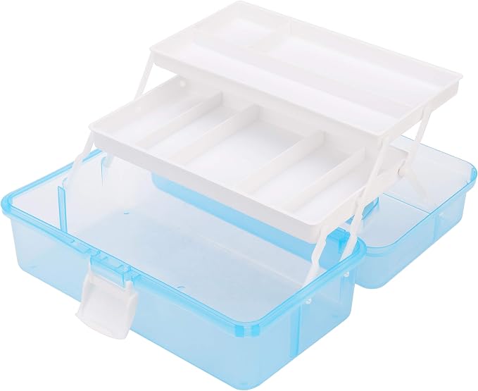 MyGift 13 Inch Transparent Blue Plastic Empty Multipurpose Storage Box - Image 5