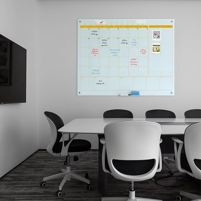 Magnetic Glass Whiteboard Calendar 48"x36" Glass Dry Erase Calender Board - Image 2