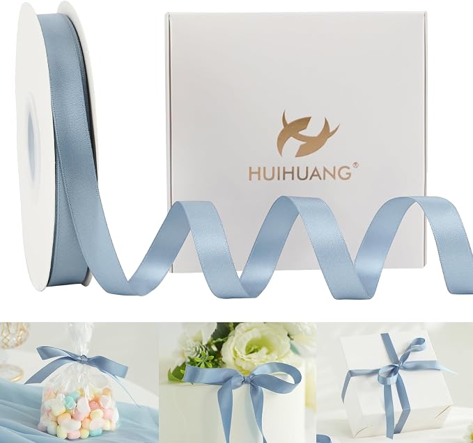 HUIHUANG Dusty Blue Satin Ribbon 1/2 inch X 50 Yards Continuous, DIY Crafts by HUIHUANG