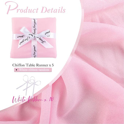 5 Packs 10ft Blushing Pink Chiffon Table Runner 30 x 120 Inches Romantic Sheer - Image 2