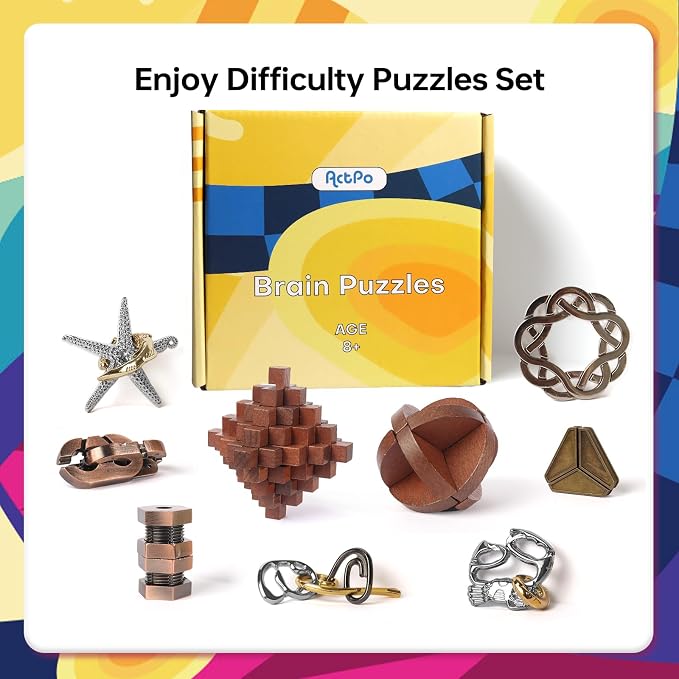 9pcs Retro Wooden and Metal Puzzles Bulk Gift - Image 2