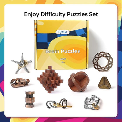 9pcs Retro Wooden and Metal Puzzles Bulk Gift - Image 2