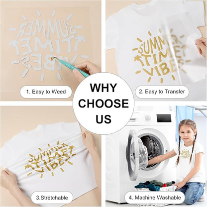 HTVRONT Gold HTV Heat Transfer Vinyl Bundle: 10 Pack 12"x12" Iron on Vinyl - Image 4