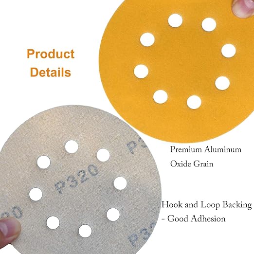 5-Inch 8-Hole Hook and Loop Sanding Discs 320-Grit Random Orbit Sandpaper - Image 5