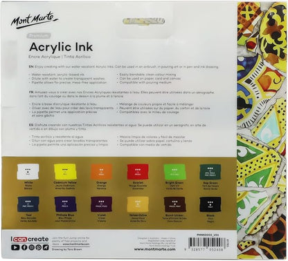 Mont Marte Acrylic Ink Premium 12pc x 20ml, Acrylic Inks - Image 6
