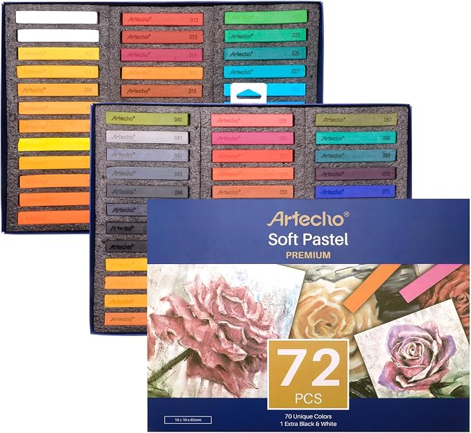 Artecho 72pcs Soft Pastels, 70 Colors Including 4 Fluorescent Colors, Extra by Artecho