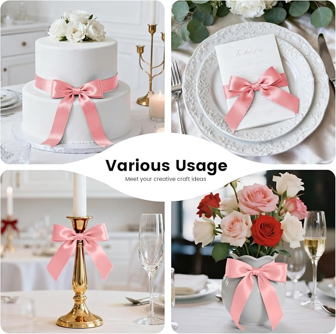 1-1/2 Inch 100 Yards Satin Ribbon Dusty Pink, Solid Color Fabric Ribbon - Image 6
