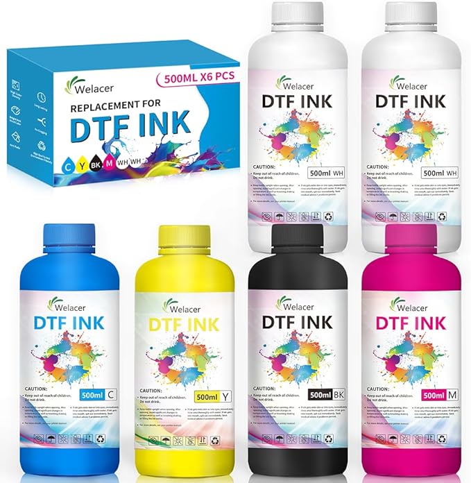 DTF Ink 500mlx6 for I3200 XP600 R1390 L1800, Heat Transfer Ink Conversion Kit by WelacerBrand