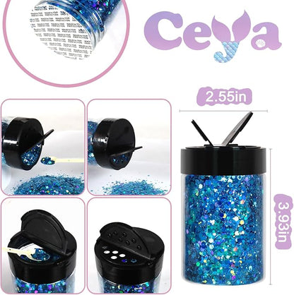 Ceya Holographic Chunky Glitter, 4.9oz/ 140g Sky Blue Craft Glitter Powder - Image 4