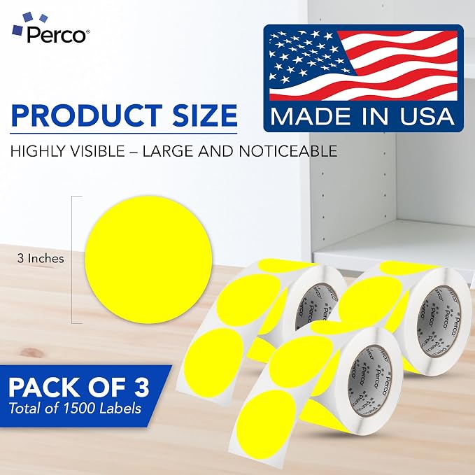 Perco Fluorescent Yellow 3-Inch Round Circle Dot Sticker Labels - Image 2