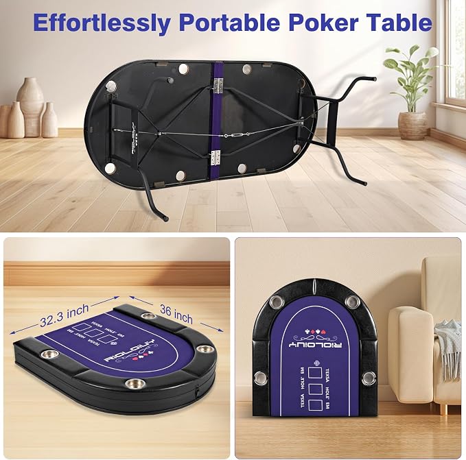 8 Player Poker Table Foldable, Texas Holdem Casino Table - Image 5