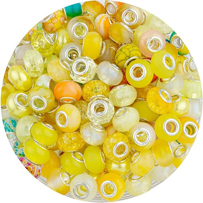 LAIDANLA Yellow Mix Large Hole Beads, 14mm x 5mm, Loose Beads by LAIDANLA