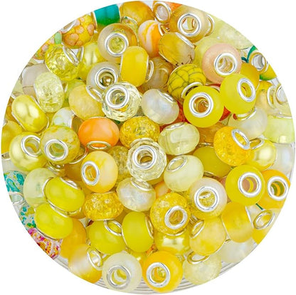 LAIDANLA Yellow Mix Large Hole Beads, 14mm x 5mm, Loose Beads by LAIDANLA