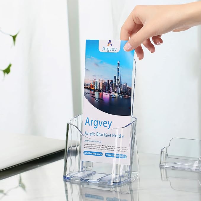 4Pcs Acrylic Brochure Holder, Plastic Trifold 4 Inches Wide Pamphlet Holder - Image 2