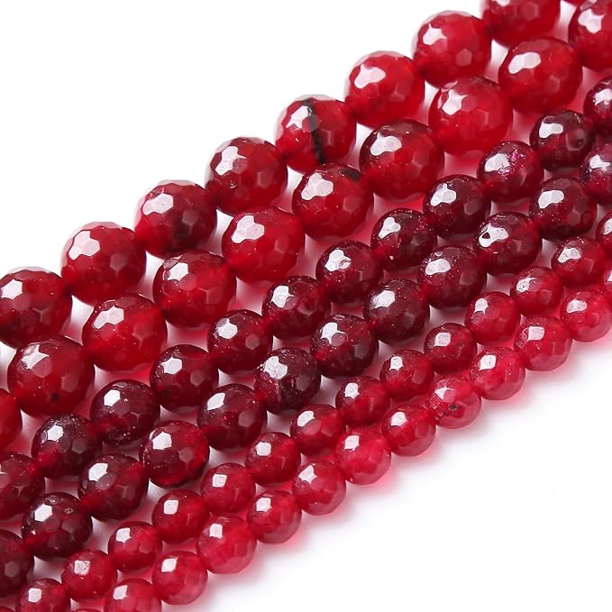 36pcs 10mm Faceted Red Jade Gemstone Beads Natural Stone Round Loose Spacer - Image 2